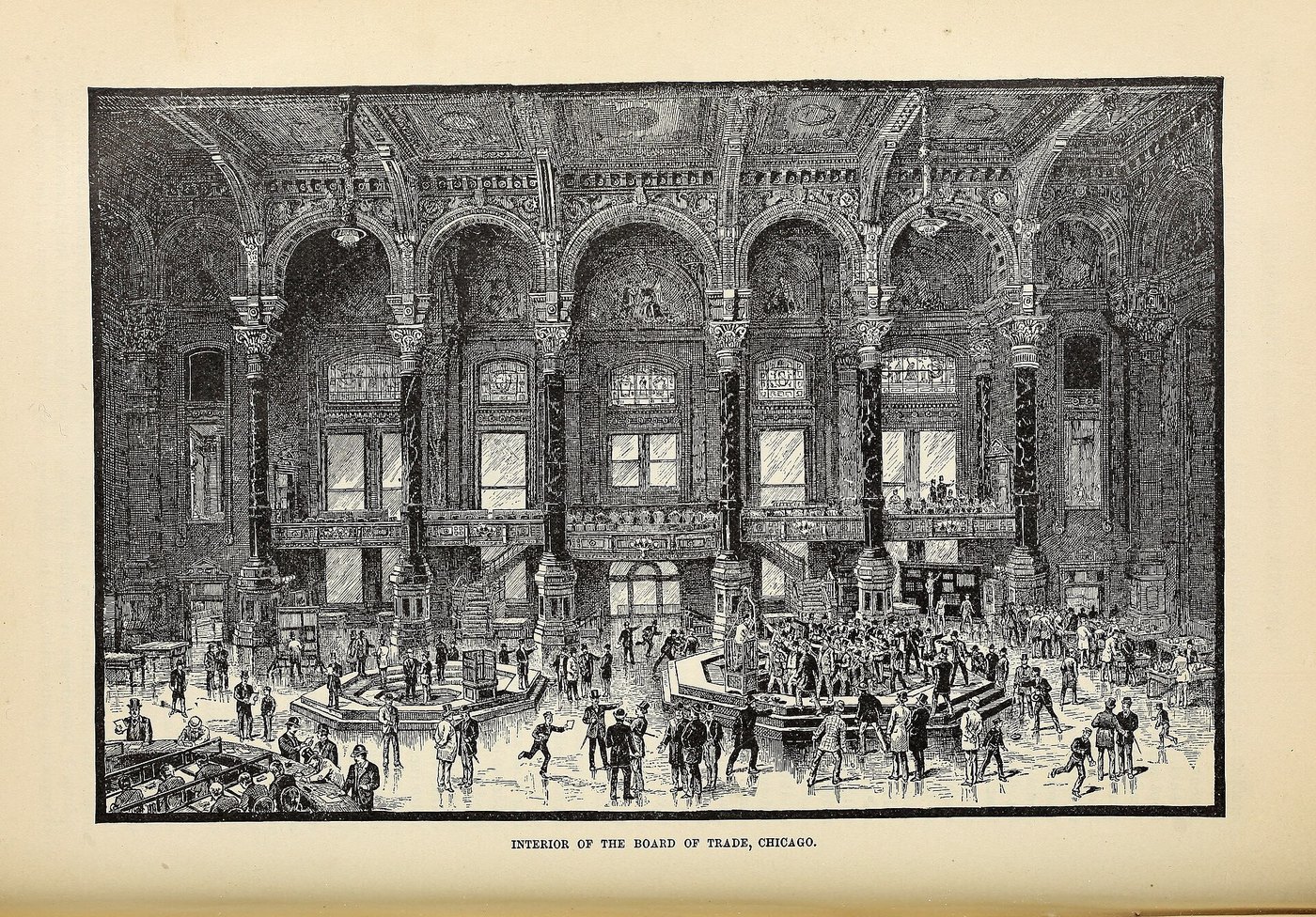 The trading floor of the 1885 building, from Harper's Monthly