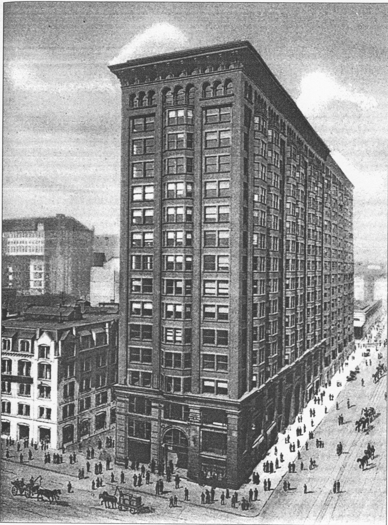 A vintage Curt Teich & Co. postcard of the Monadnock Building seen from Van Buren Street