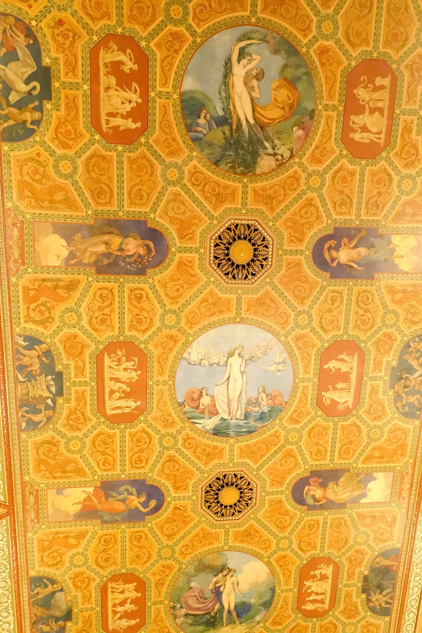 The painted lobby ceiling