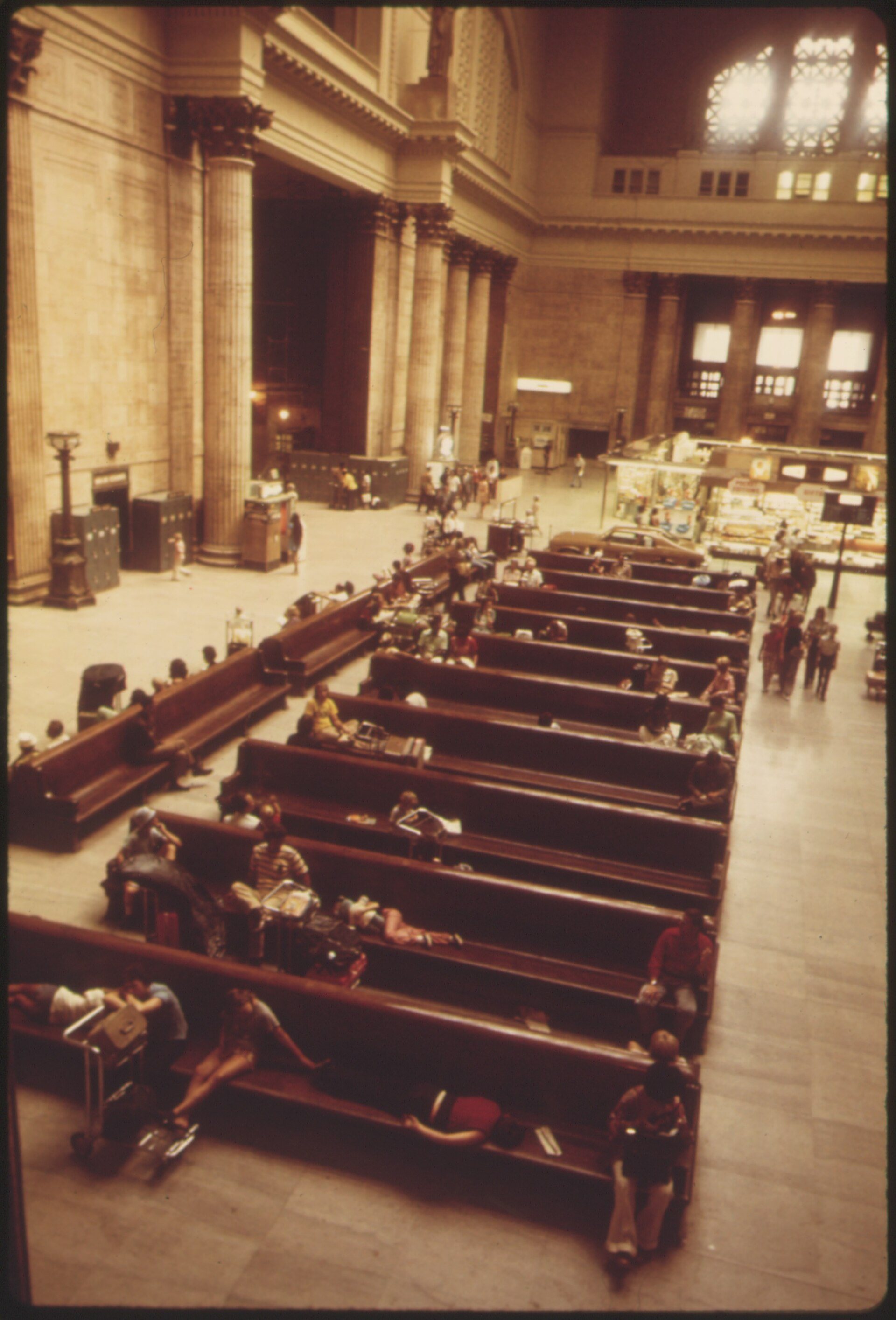 Passengers waiting in the main hall, July 1974. U.S. National Archives (NARA)